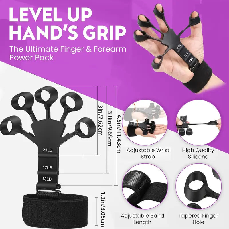 Black Unisex Variable Wave Shape Rubber Pro Grip Trainer 4-Pack - Adjustable Resistance (10-130 Lbs), Strength Workout Exercise Gym Equipment & Gym Stuff Accessories, Forearm Building, Carpal Tunnel Relief