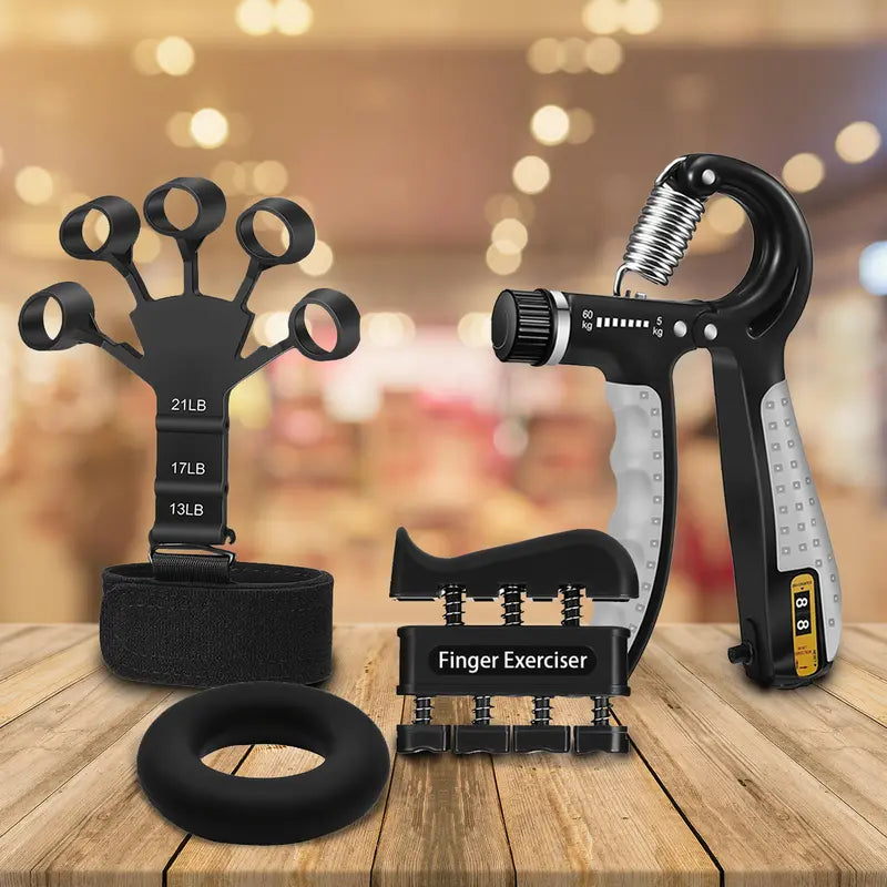 Black Unisex Variable Wave Shape Rubber Pro Grip Trainer 4-Pack - Adjustable Resistance (10-130 Lbs), Strength Workout Exercise Gym Equipment & Gym Stuff Accessories, Forearm Building, Carpal Tunnel Relief