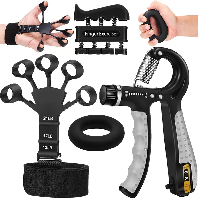 Black Unisex Variable Wave Shape Rubber Pro Grip Trainer 4-Pack - Adjustable Resistance (10-130 Lbs), Strength Workout Exercise Gym Equipment & Gym Stuff Accessories, Forearm Building, Carpal Tunnel Relief