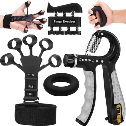 Black Unisex Variable Wave Shape Rubber Pro Grip Trainer 4-Pack - Adjustable Resistance (10-130 Lbs), Strength Workout Exercise Gym Equipment & Gym Stuff Accessories, Forearm Building, Carpal Tunnel Relief